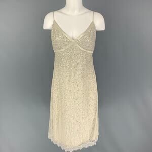 CARMEN MARC VALVO Size 6 Off White Lace Sequined Spaghetti Straps Cocktail Dress